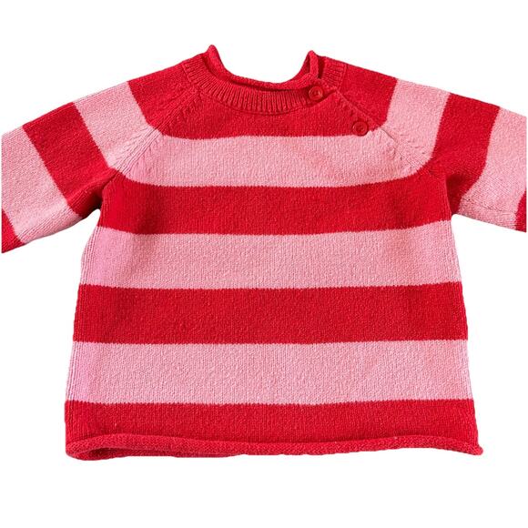 Hanna Andersson Red & Pink Striped Roll Neck Wool Blend Sweater Sz 80 18-24 Mo - Picture 1 of 9